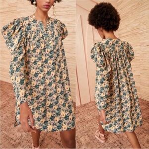 Ulla Johnson Elaine Mini Dress Drape Begonia Floral Printed Sz 2 Puffed Sleeves